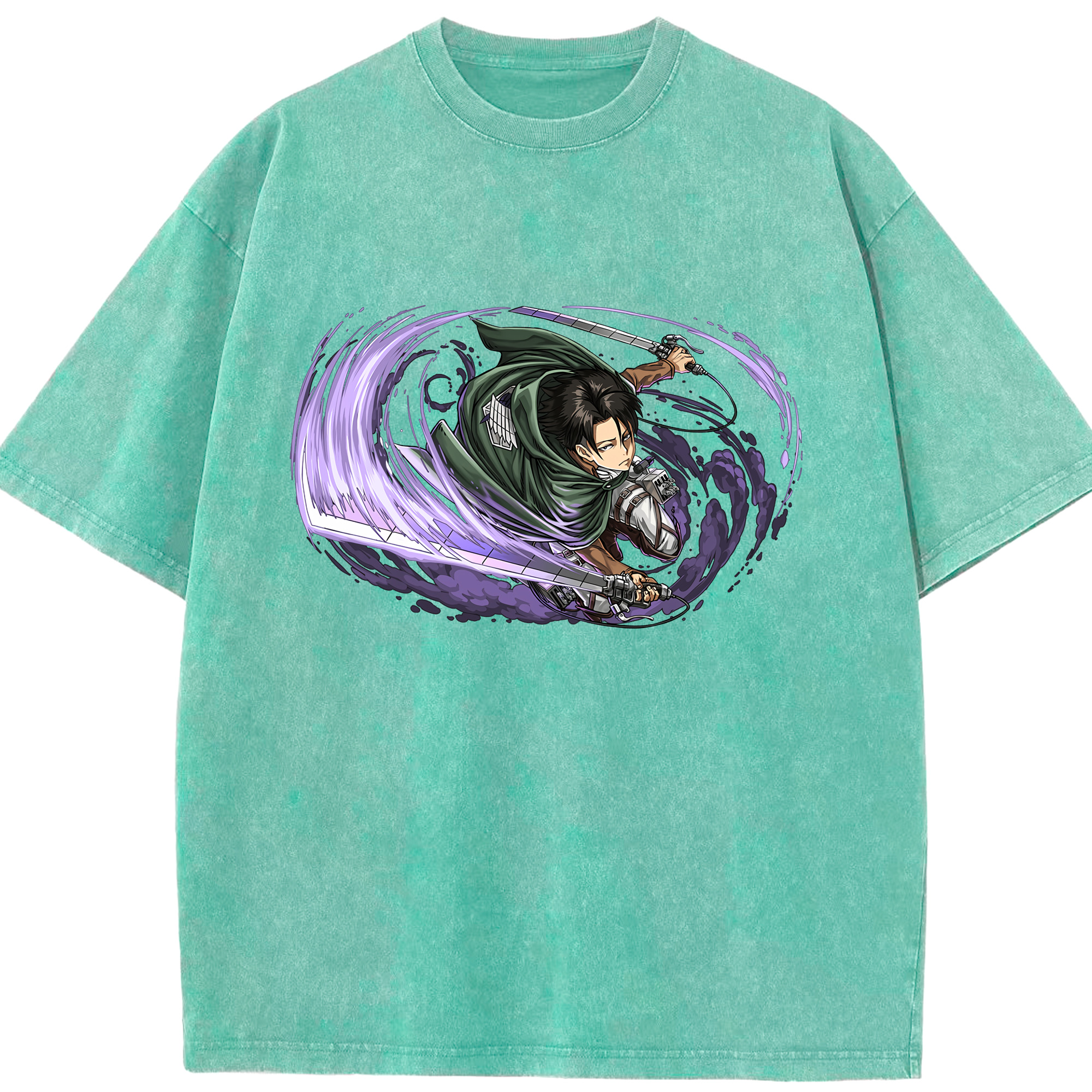 （画像用） 進撃の巨人 リヴァイ·アッカーマン Attack on Titan Levi Ackerman 綿100% ヴィンテージ風 半袖Tシャツ（フロントプリント）